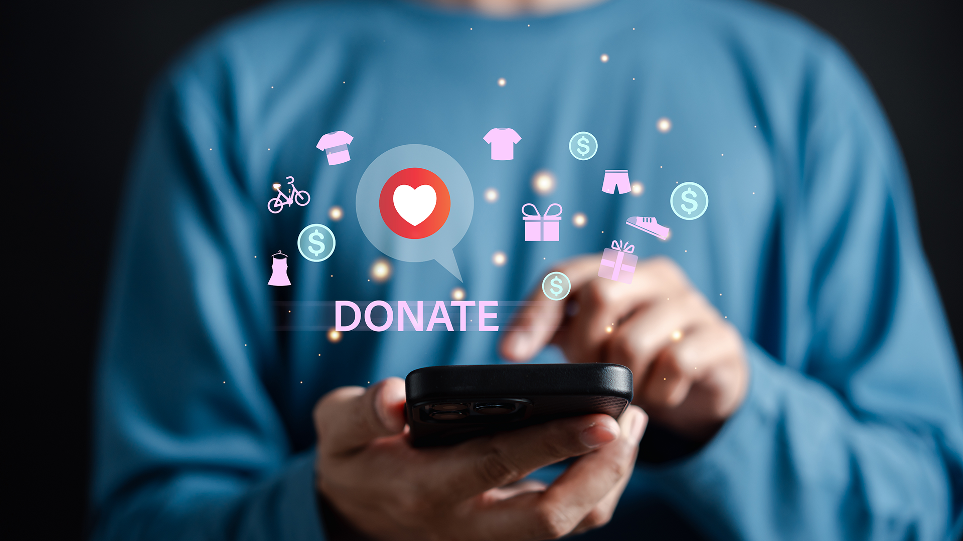 Person using smartphone for online donations.
